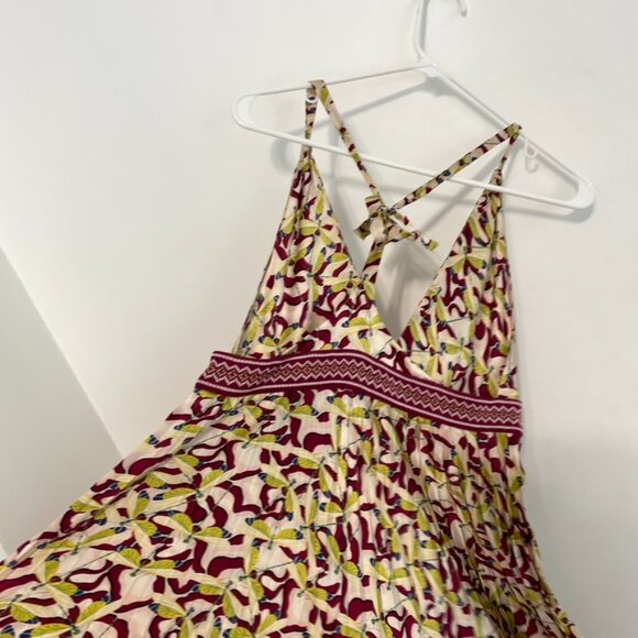 AMERICAN RETRO Pink Berry Green Dragonfly Bug Satin 100% SILK Fit & Flare Dress - Picture 15 of 16